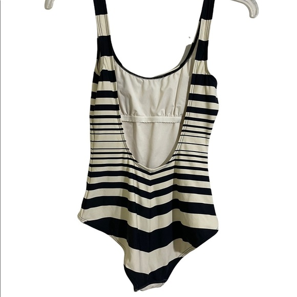 DKNY one piece swimsuit. Striped cream and blue colors. Size 12. Open back low. - Picture 5 of 6